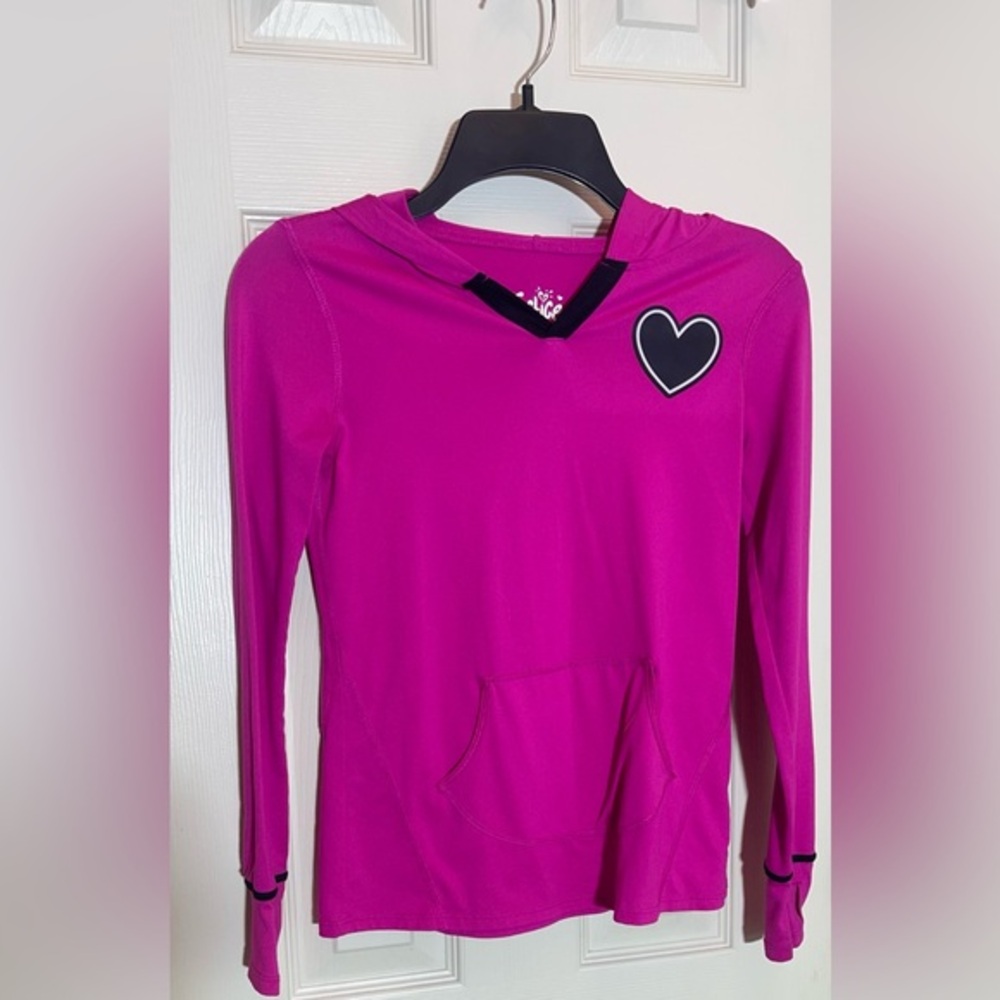 Justice girls pink hooded long sleeve shirt size child 8 like new